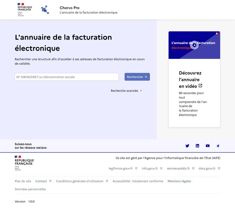 Figure 26 - Page d'accueil du Portail Annuaire ( https://facturation.chorus-pro.gouv.fr/annuaire/#/ )